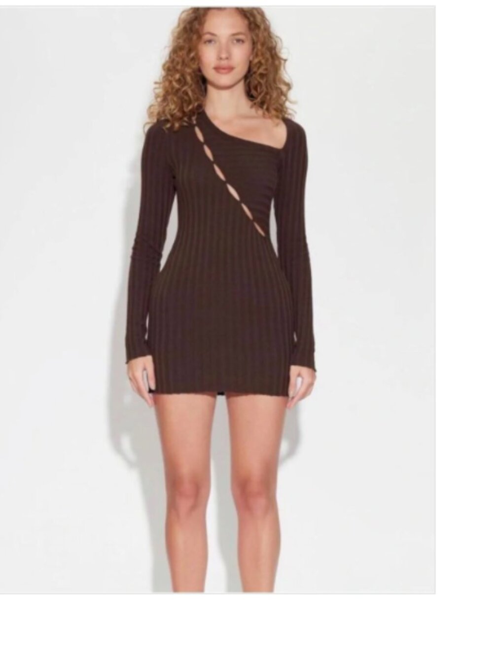 Cotton Citizen Capri Cutout Ribbed Bodycon Mini Dress Java Small